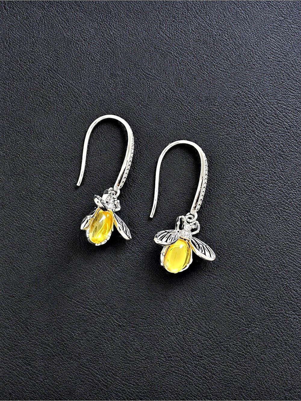 New Bumble Bee Drop Earrings Yellow & Silver
